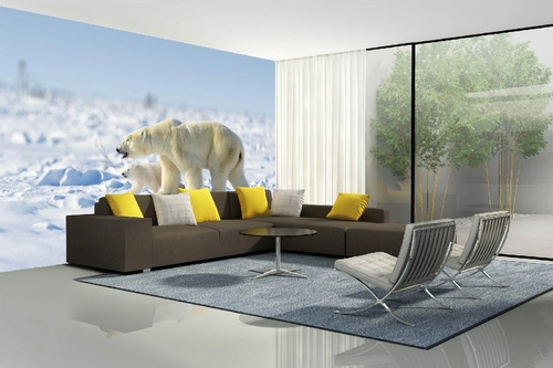 Vlies Fototapete - Eisbärenfamilie 375 x 250 cm